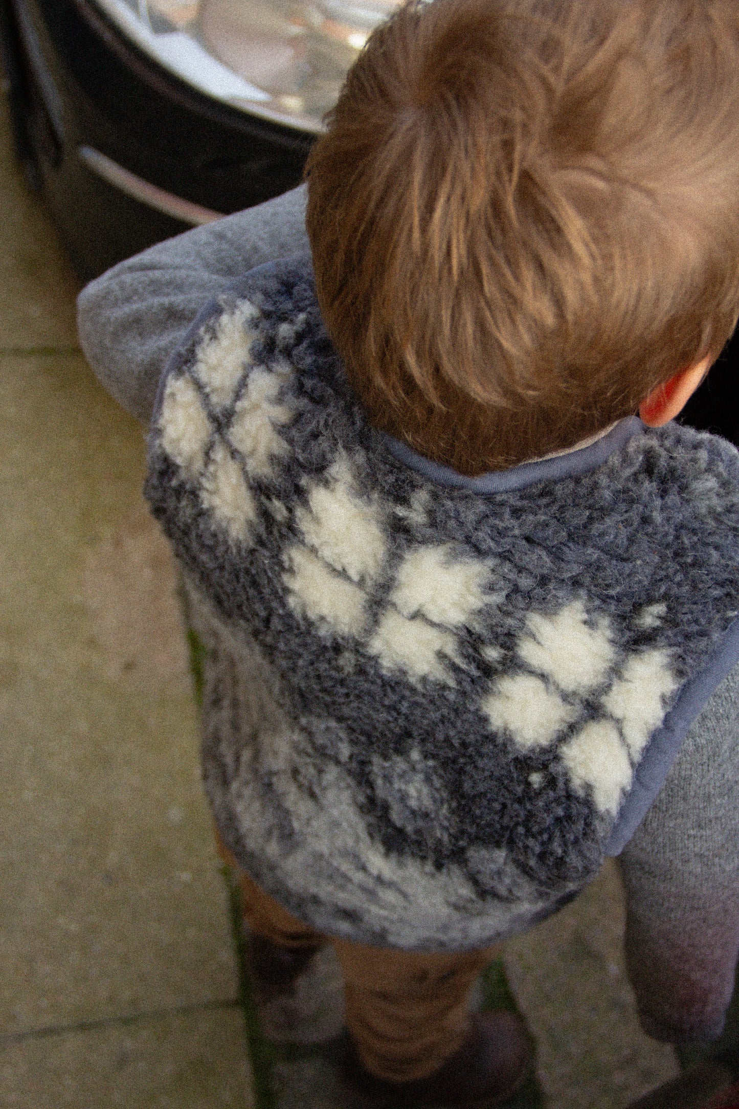 ALBANY MINI VEST - Warm and cozy kids wool vest from 100% Merino, grey - With Horizontal Pattern
