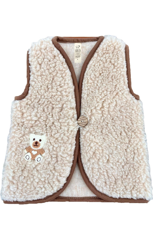 children kid merino wool vest with cute teddy bear motive