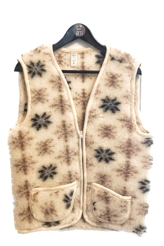 ESPERANCE VEST - Warm and cozy wool vest from 100% Merino, white with snow pattern